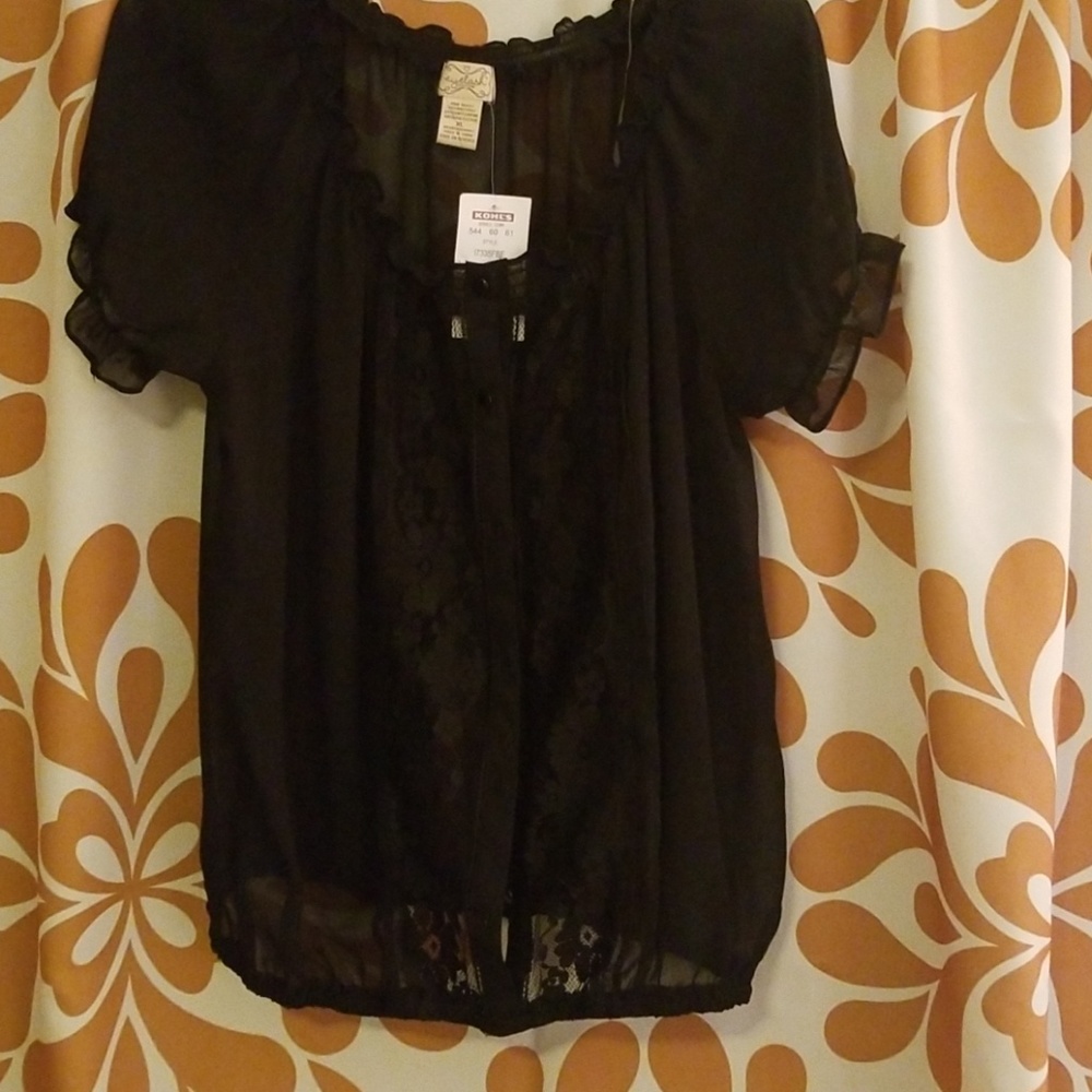 Sheer and lace black blouse